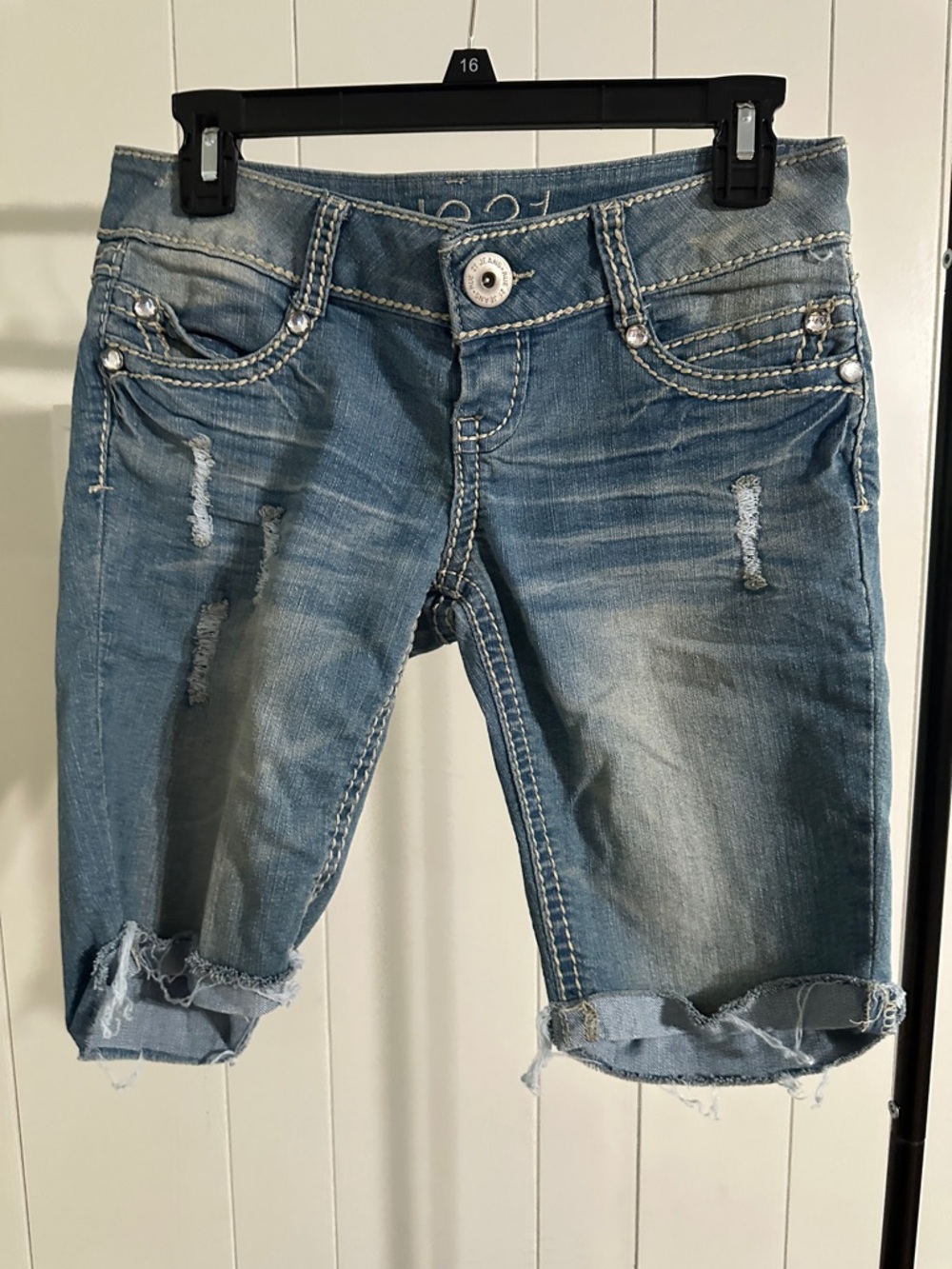 Rue21 Light Wash Distressed Cropped Jean Shorts